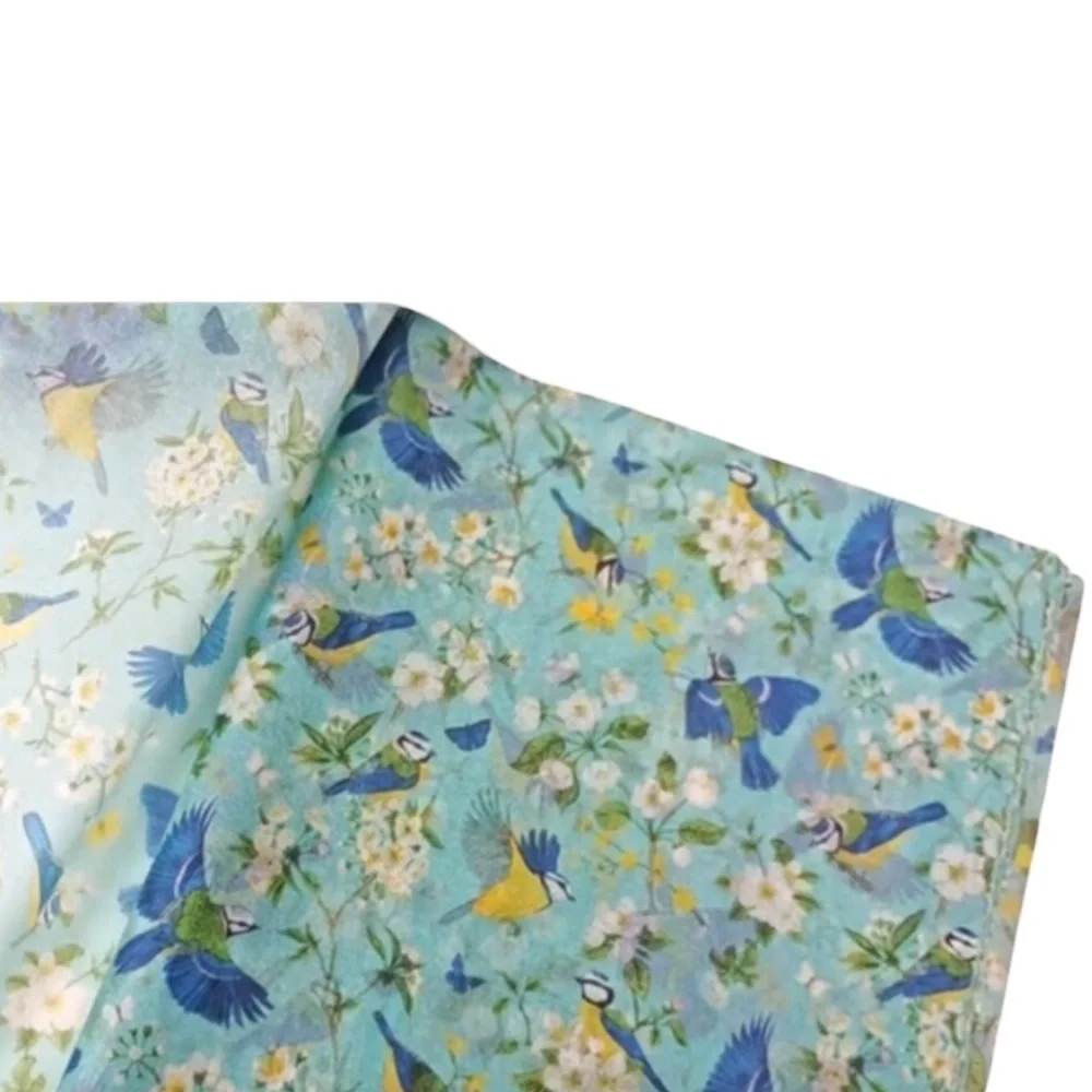 Turquoise Blue Floral & Bird Gift Wrapping Tissue - 5 Individual Sheets